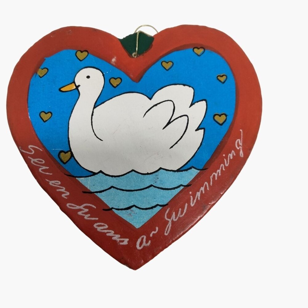 Lillian Vernon 12 Days Of Christmas 7 Swans a Swimming Wooden Ornament Vtg 1988